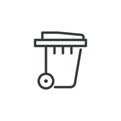 Thin Outline Icon Street Rubbish Bin, Trash Can with Wheels and a Lid. Such Line Sign as Recycle Garbage, Container for Garbage. Vector Isolated Pictograms on White Background Editable Stroke.