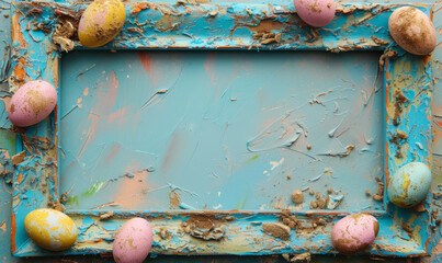 Easter Frame: A Rustic Celebration, Wooden frame with easter eggs.