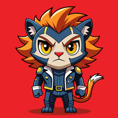 Fototapeta premium lion Angry , Cute , Cyber Punk style , Big eye , Full Human Body , Model Chibi , art 90 style 