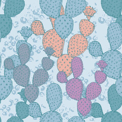 Cactus Boho Seamless Pattern. Wild West motifs endless texture with cacti, mountains. Vector illustration in retro minimal style. Cacti repeat background print.