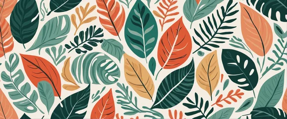 Fototapeten Abstract leaf cutout shapes seamless pattern set. Trendy colorful leaves collage shape background design collection. Contemporary art decoration wallpaper, organic nature symbol texture print. © Random_Mentalist