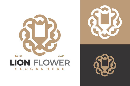 Lion Flower Bloom Logo Design Vector Template