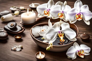 Obraz na płótnie Canvas Spa candle and white orchid