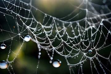 Waterdrops on a spider web - obrazy, fototapety, plakaty