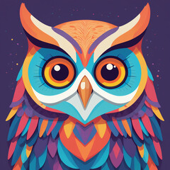 illustration of a owl face, flat design, geometric art