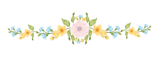 Vector ribbon with yellow,blue flowers