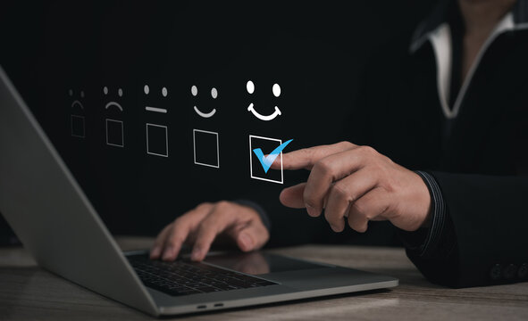 Client or consumer rating service experience on online application. customer review satisfaction feedback survey, evaluating service quality, and its impact on a business's reputation ranking	