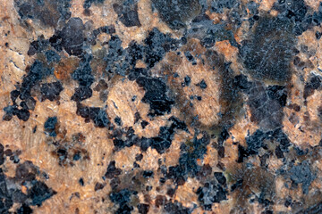 Grainy dark brown background with black spots. Texture backdrop with small crumb pattern for interior design and kitchen countertop. Imaginary face trapped in stone