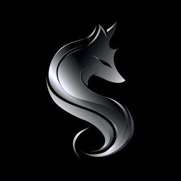 3d logo artistic silver fox vector illustration on black background.