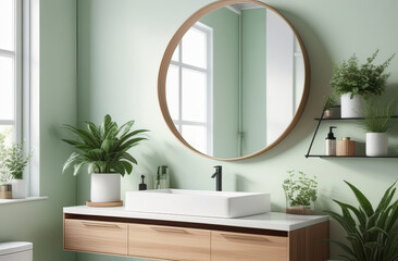 elegant and stylish interior of modern bathroom in natural green colours