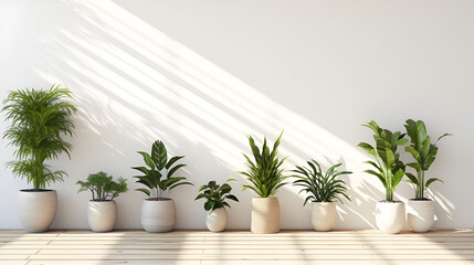 Indoor Plant Decor in a room with white walls, Different types of plants in a room, AI-generated