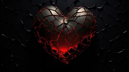 A broken red heart on a dark background. Glass fragments fly apart. The concept of separation, divorce, loneliness. - obrazy, fototapety, plakaty