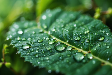 Green leafs with water droplets on it