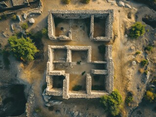 Overhead view of ancient ruins archaeological sites