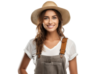 Cheerful young female farmer, cut out