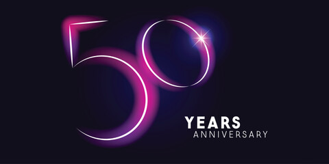50 years anniversary vector logo, icon. Graphic symbol with neon 50th anniversary