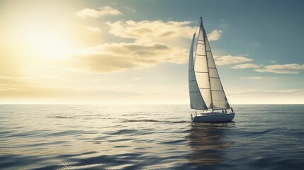 AI-generated illustration of a large white sailboat peacefully gliding across the sea.