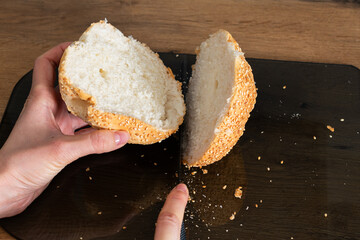 Burger bun on cutting board