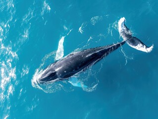  Aerial view of a big whale swimming in the ocean