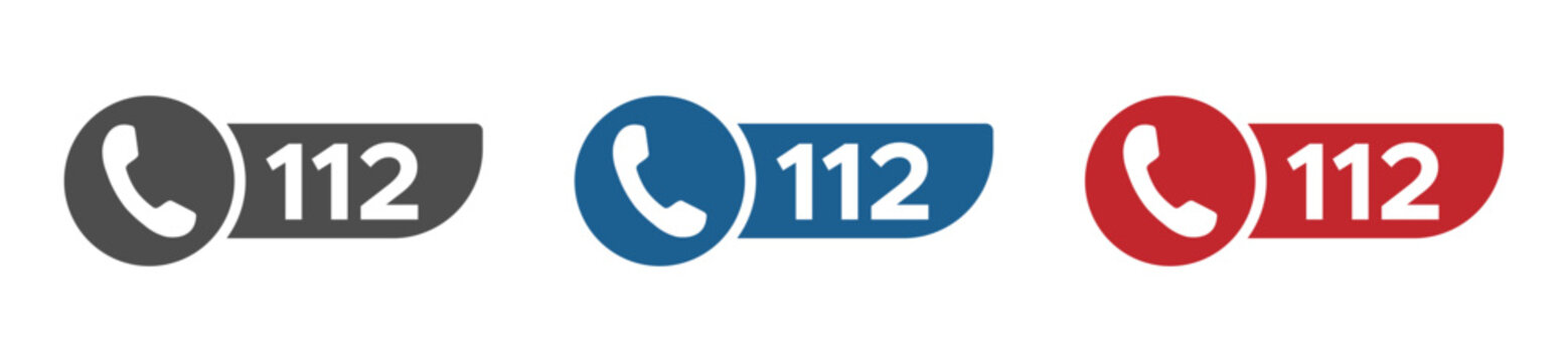 112 emergency call graphic vector icons set