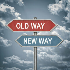 Old way vs new way, improvement and change management business concept
