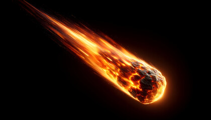 Vivid asteroid fireball streaking through night sky.
Generative AI.