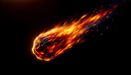 Fiery meteor trail blazing across the dark cosmos.
Generative AI.