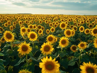 Aerial footage capturing the beauty of a sunflower field in bloom