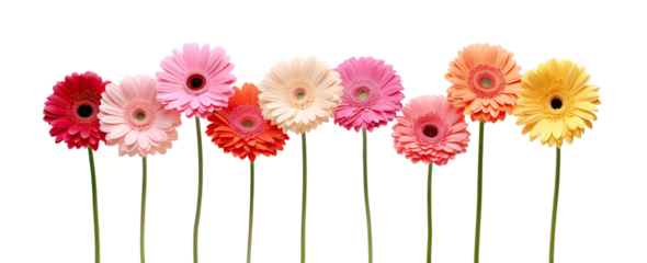 Colorful array of gerbera daisies, cut out