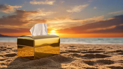 Rolgordijnen golden gift box on the beach © Laraib