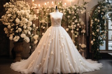 Wedding dress on a maniken in a bridal salon