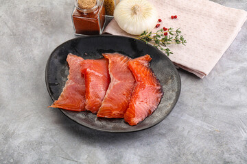 Salted raw salmon fillet appetizer
