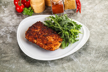 Tasty roasted breaded meat schnitzel