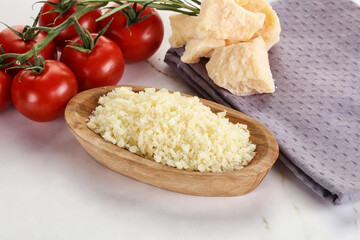 Shredded Italian hard parmesan cheese