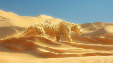 Leopard walking in the desert sand - obrazy, fototapety, plakaty