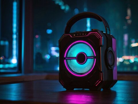 Cyberpunk design wireless modern portable DJ speaker idea, heavy sound, clear bass, party time