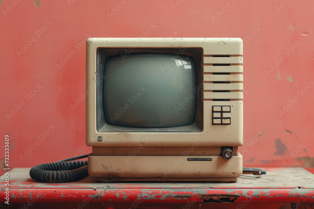Poster retro vintage computer desktop extreme closeup. generative ai