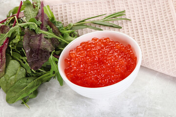 Red caviar in the bowl