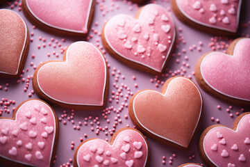 Fototapeta premium Heart gingerbread. Valentine's day background. Background of hearts