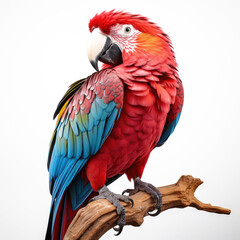 Fototapeta premium Beautiful Red Macaw Parrot extreme closeup. Generative AI