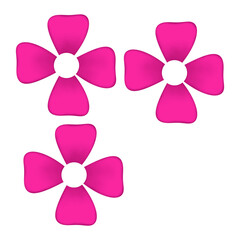 Three Pink Flowers Isolated on White