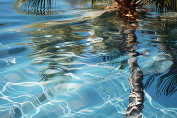 Palm Tree Leaves with a Swimming Pool extreme closeup. Generative AI