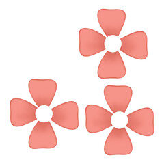 Three Pink Flowers Isolated on White