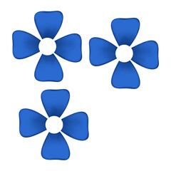 Three Blue Flowers Isolated on White