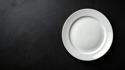 Clean White Plate on Wooden Table in Empty space, black background