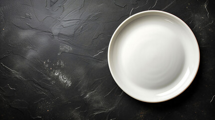 Clean White Plate on Wooden Table in Empty space, black background