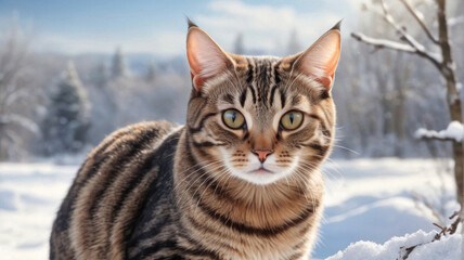 Winter tabby cat