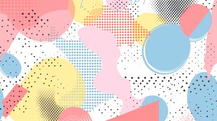 Vibrant abstract design with patterns and splashes of pink and yellow, Memphis style background