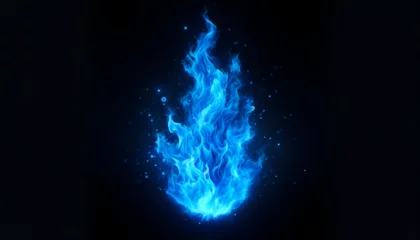 Abwaschbare Fototapete Feuer Dynamic blue flames with a mysterious glow emerge from the darkness, creating a striking contrast suitable for powerful visual narratives. Generative AI.