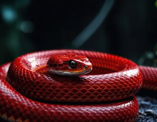 Fototapeta premium red snake curled up in a circle.